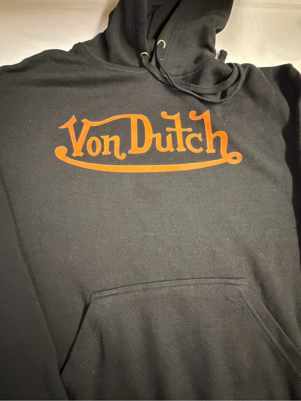 Von Dutch Black Hoodie with Orange Logo Chest Graphic